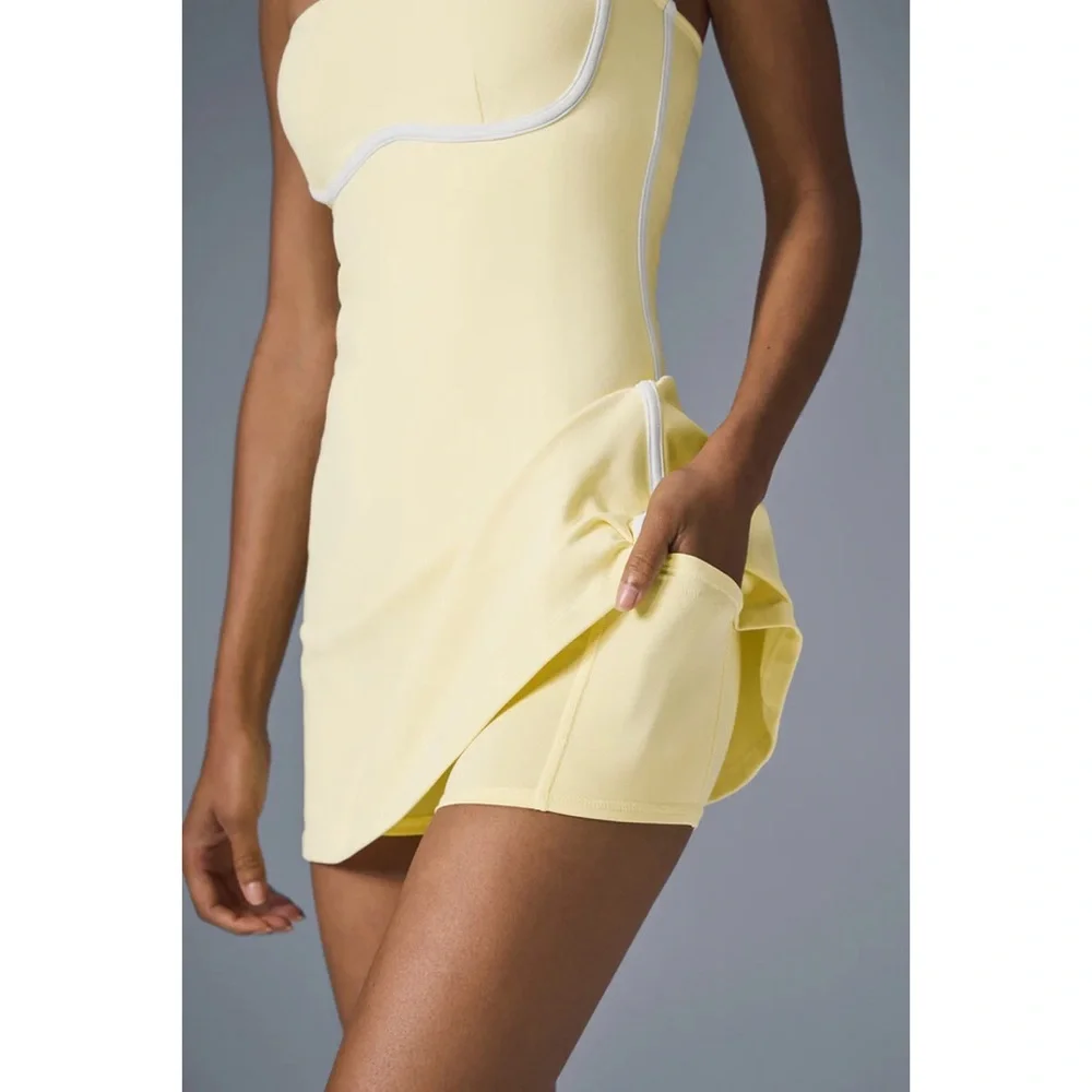 Alo Yoga Airbrush Streamlined Dress Lemon Ice/White   L - Picture 3 of 14
